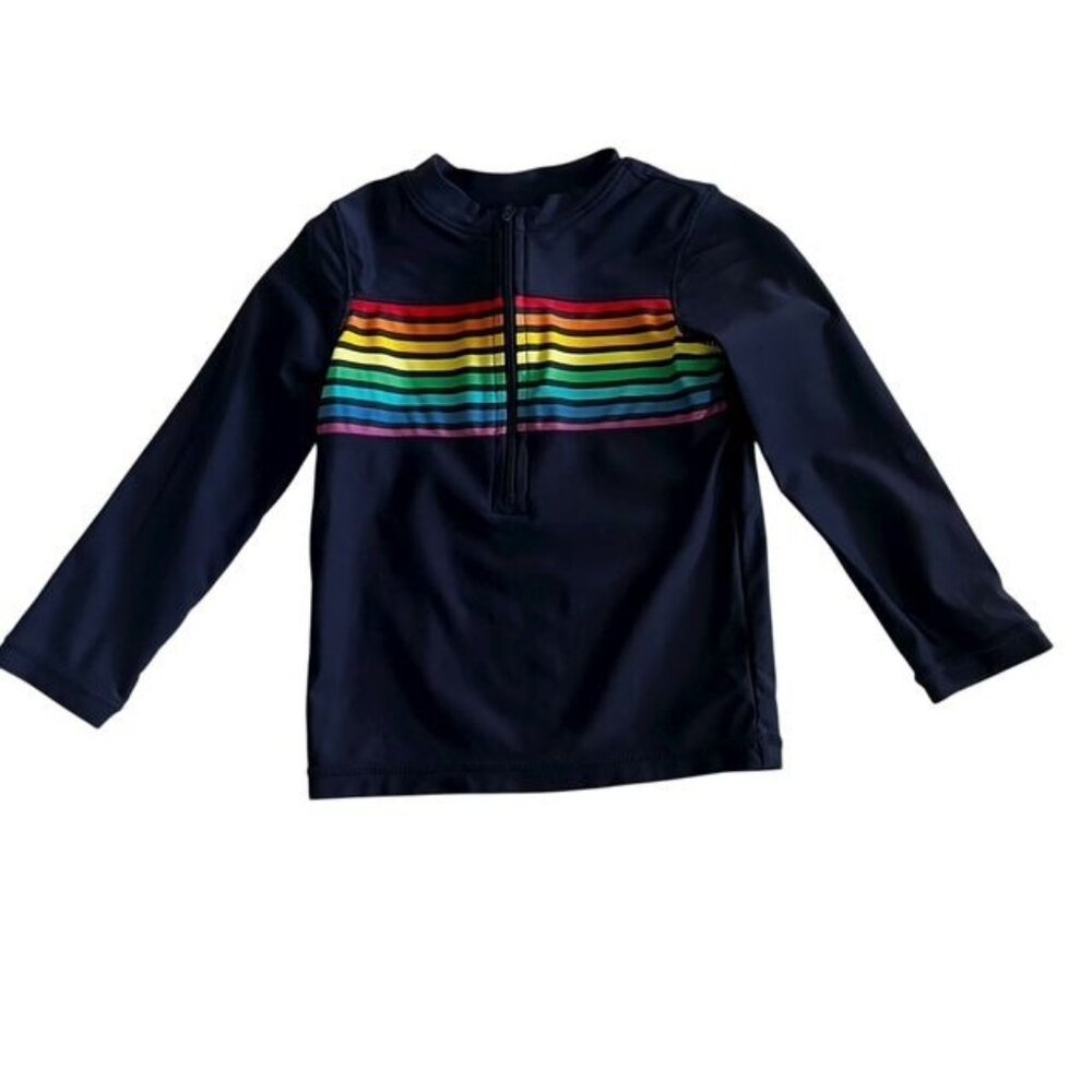 Primary Navy Blue Rainbow Striped Rash Guard Size 18-24 Months